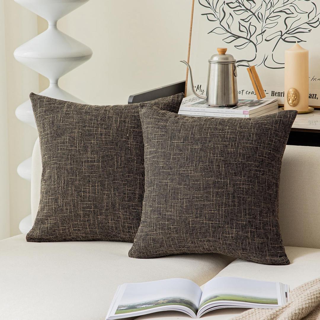 Kevin Textile Linen European Throw Pillow Sham Super Soft Star Cushion Cover for Bench, 20"x20" (50x50cm), Black Gold