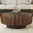 KEIKI Mid Century Modern Round Coffee Table, Birch Wood Carved Tea Tables w/Solid Base, Small Corner Center Drink Side Table, Circle Accent Cafe Desk for Living Room & Home, Easy Assembly, Walnut