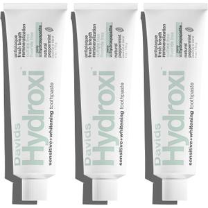 Davids Hydroxi Fluoride Free Nano Hydroxyapatite Toothpaste for Remineralizing, Sensitive Support, Whitening, Antiplaque, SLS Free, Natural Peppermint, 4oz, Made in USA (3 Pack), Best By: 10/31/2028
