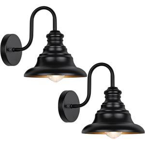 2-Pack Outdoor Wall Light Fixtures, 8in Gooseneck Porch Lights, Farmhouse Waterproof Barn Lights with E26 Socket, Anti-Rust Exterior Lighting Fixtures Wall Mounted for House Garage Entryway Patio