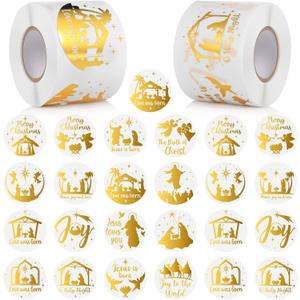 Containlol 800 Pcs Christmas Religious Stickers Round Christmas Nativity Jesus Stickers Roll Christian Xmas Faith Self Adhesive Cards Envelopes Labels for Adults Crafts Xmas Favor(Bright)