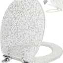 Resin Toilet Seat Round with Easy Clean Adjustable Hinges, Soft Close Quick Release Heavy Duty Silver Glitter Cover Acrylic Toilet Seats (Round 17 Inch, Silver Foil, Upgraded Hinge)