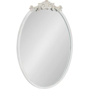Kate and Laurel Arendahl Traditional Vertical Oval Wall Mirror, 24 x 24 Antique White,Vintage Glam Baroque-Inspired Round Bathroom Vanity Mirror with Ornate Crown