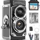 CHUZHAO Digital Camera Retro, Portable TLR Style Twin-Lens Vintage Camera, 12MP Autofocus 1080P FHD Point and Shoot Pocket Vlogging Retro Digital Cameras with16 GB Card for Beginners Teens Boys Girls (Black)