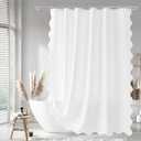 Seasonwood White Scalloped Shower Curtain 72 x 72 Inches, Aesthetic Fabric Shower Curtain Cute Pretty Shower Curtains