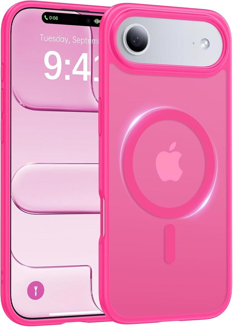 Magnetic for iPhone Air Case 2025,[Anti-Slip][Compatible with MagSafe][Military Grade Drop Protection] Shockproof Protective Translucent Matte Phone Case for iPhone 17 Air Case,Hot Pink