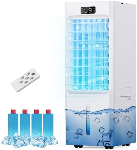 Windowless Portable Air Conditioners, 3-IN-1 Evaporative Air Cooler, 6L Swamp Cooler with 4 Ice Packs, 4 Modes & 3 Speeds, Auto Oscillating, 12H Timer, 17FT Remote, Cooling Fan for Home