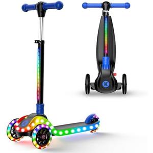 2-in-1 Adjustable Kick Scooter for Kids 3-5 (Suitable 3-12 Years),5-Level Handlebar & Removable Seat, LED Light-Up Wheels, Wide Deck, Foldable Design for Indoor/Outdoor Use - Girls & Boys