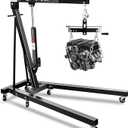 2 Ton Hydraulic Engine Hoist Crane with Lever, Folding Heavy-Duty Cherry Picker with 6 Locking Wheels & 4 Boom Positions, for Truck/SUV Engines, Garage Workshop, Industrial Lifting (Net Wt. 168 lbs) (Yellow)