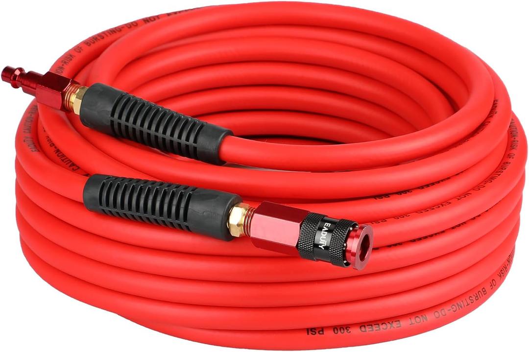 Hybrid Air Hose 1/4 In. x 50 ft, Lightweight, Flexible, Durable Air Compressor Hose with Aluminum Universal Quick Coupler and Industrial Plug, Red