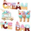 Kigley 5 Pcs Wooden Ice Cream Centerpiece Table Sign Ice Cream Bar Letter Truck Decorations Party Favor for Summer Theme Baby Bridal Shower Wedding Graduation Birthday Supplies