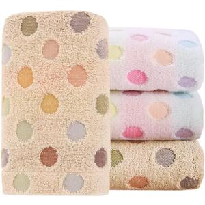 Pidada Hand Towels Set of 4 Colorful Polka Dot Pattern 100% Cotton Soft Absorbent Decorative Towel for Bathroom (Beige and Brown)