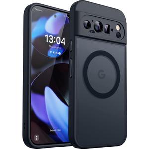 CANSHN Magnetic for Google Pixel 9 Pro Case(6.3 Inch), Upgraded [Full Camera Protection] [Compatible with MagSafe] [Translucent Matte] Shockproof Protective Phone Cover, Black