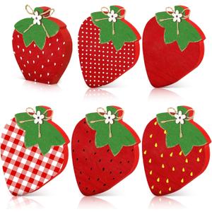 Yalikop 6 Pcs Wood Strawberries Summer Decor Summer Tier Tray Decoration Strawberry Decor Wood Table Signs Block Signs Party Tiered Tray Decorations for Holiday Party Home Supplies