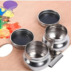 Stainless Steel Double Dipper Oil Painting Palette Cup with Lid and Clip Leakproof Wide Mouth Oil Paint Pot Container Portable Painting Container Cup Clip On Palette for Watercolor Gouache Drawing