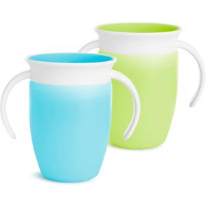 Munchkin Sippy Cup for 6 Month Old and Up, Spill Proof Miracle 360 Toddler Cups with Transition Handles, 7 Ounce, 2 Pack, Blue/Green (Miracle Cups, Blue/Green)