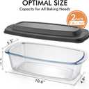 HOTEC 2-Pack LARGE 7.6 Cups/1800 ML/1.9 Qt Glass Loaf Pan, Microwave and Oven Safe - Loaf Pans For Food Storage Container, Bakeware for Bread, Lasagna, Potatoes, Meal Prep, Airtight Lid