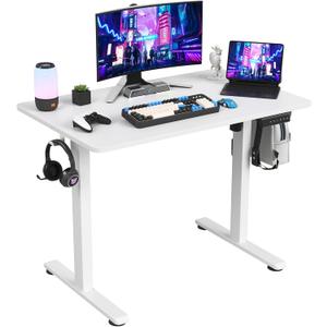 STARY Electric Standing Desk Adjustable Height Sit Stand Home Office Desk with Splice Board (40x24, White Desktop/White Frame-gaming Desk)