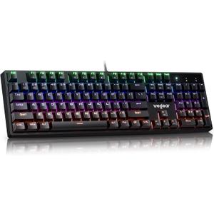 wegear Mechanical Gaming Keyboard with Blue Switch, 104-Key Full Size RGB Backlit Wired Keyboard11 Modes, Anti-Ghosting, Double-Shot ABS Keycaps, Lighted Computer Key-Board for PC Windows-Black