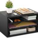 Ballucci Paper Organizer, 3Tier Stackable Wood Desk Organizer, Document File Organizer and Mail Sorter with Adjustable Storage Shelves, Black