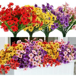Geegoods Artificial Fake Plants Flowers for Outdoors, 16 Bundles UV Resistant Faux Plastic Colorful Mix Mum Flowers for Outside Spring Summer Decor (Mix 4 Colors)
