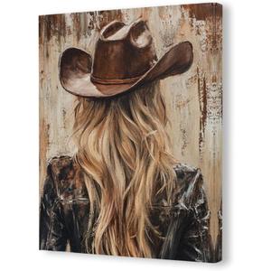 Pugwak Vintage Cowgirl Wall Art Canvas Prints - Western Country Girly Decor Framed Canvas Trendy Cowgirl Hat Wall Art Painting Artwork for Bedroom Home Bathroom Decor 1114 Inch