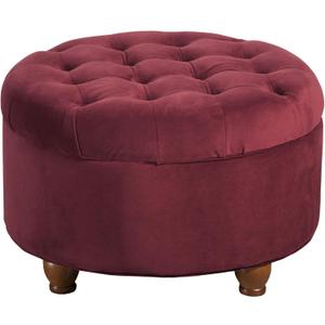 Homepop Home Decor |N8264-B119 | Large Button Tufted Velvet Round Storage Ottoman | Ottoman with Storage for Living Room & Bedroom, Berry