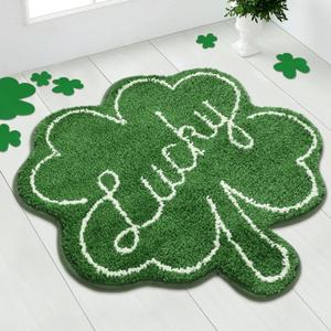 Ceenna St. Patrick's Day Bathroom Rugs Lucky Green Shamrocks St. Patrick's Day Door Mat Irish Four Leaf Mat Non Slip Rugs for Entrance Front Door Indoor Outdoor (Green)