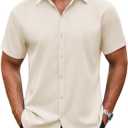 COOFANDY Men's Button Down Shirt Short Sleeve Dress Shirt Casual Beach Summer Wedding Shirt (XL)