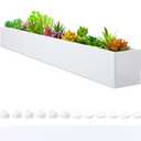 32 x 3.5 x 3.5 Inch Long Rectangular Planter Box Window Sill Plant Box Metal Water Trough Indoor Large Modern Steel with Drainage Holes Herb Garden Home(White)