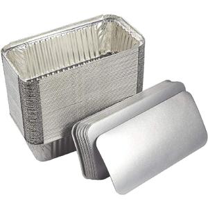 Juvale 50 Pack Aluminum Foil 2 lb Disposable Loaf Pans With Lids for Baking Bread, Heating, Storing Food (32oz, 8.5 x 4.5 In)