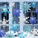 16 Pcs Large Snowflake Ornament 12"/10"/8.5" Glitter Blue Silver Snowflake Cutouts Double Sided Xmas Tree Decoration Giant Christmas Hanging Decoration with 9.8 ft Ribbon for Home Winter Door