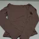 SUUKSESS Women Crew Neck Long Sleeve T Shirts Double Lined Tight Fitted Crop Top (Medium, Brown)