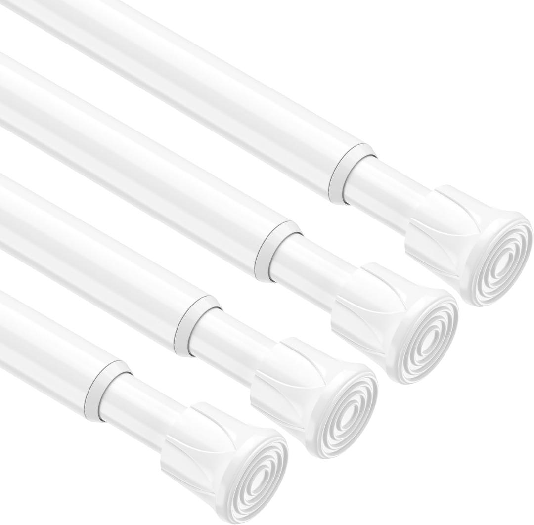 4 Pack Spring Tension Rods 28-43 Inches,5/8" Diameter White Spring Load Adjustable Expandable,Small Short Tension Curtain Rod for Windows,Kitchen,Doorway,Bathroom,Cupboard Bars