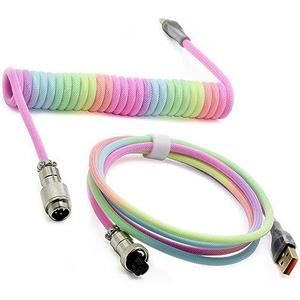 ZDawnn Braided Keyboard Cables 1.5m Coiled Type-C to USB A with Detachable Aviator Connector.for Gaming Keyboard/Tablet (Rainbow)