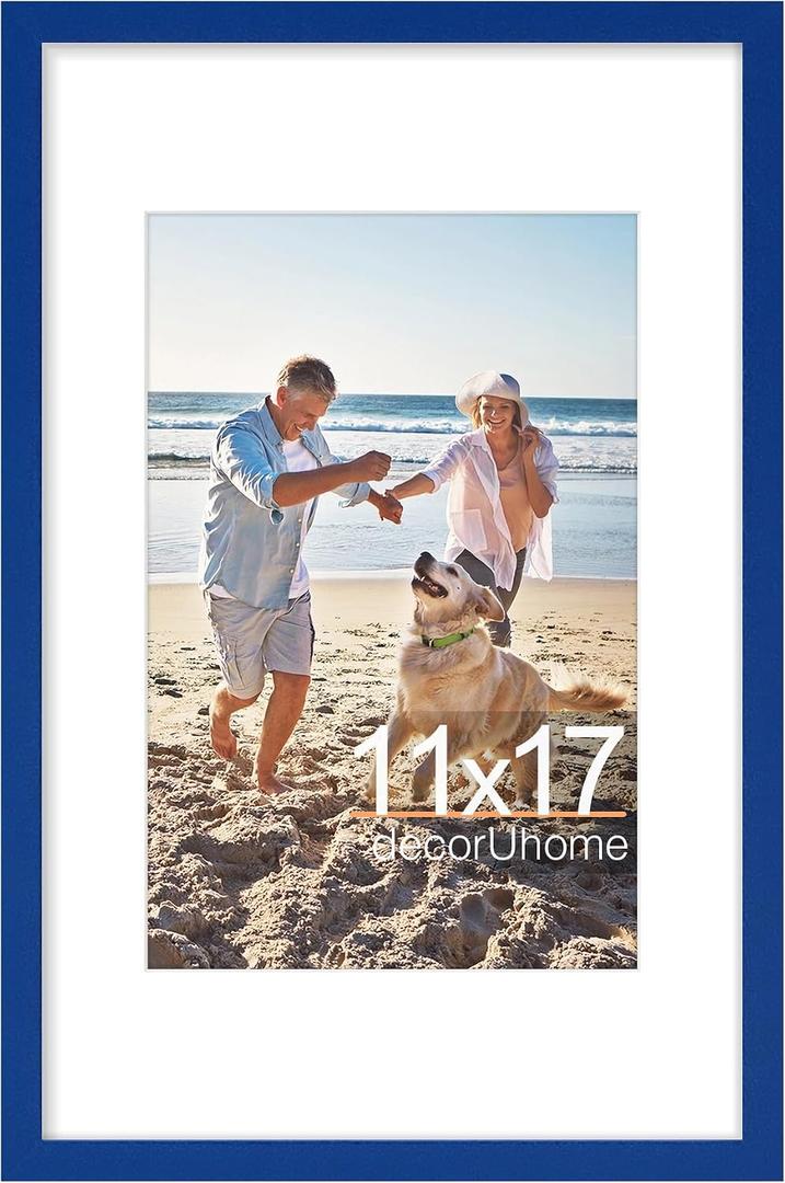 decorUhome 11x17 Picture Frame, Display Pictures 8x12 with Mat or 11x17 without Mat, Wall Hanging Poster Frame, Royal Blue, 1 Pack
