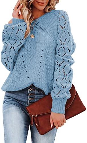 SHEWIN Women's Casual Long Sleeve Crewneck Crochet Sweater Lightweight Knit Pullover Sweaters Tops, 2XL