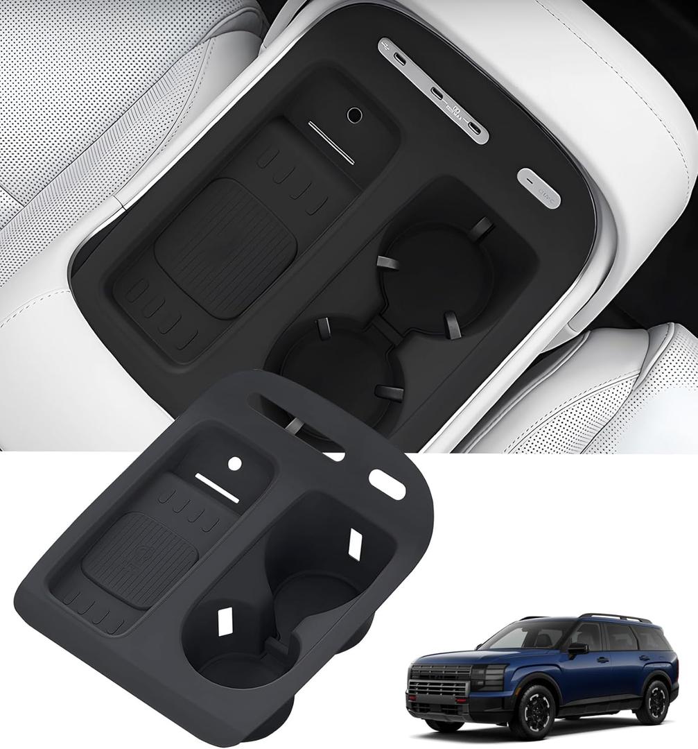 Cup Holder Insert & Wireless Charging Protective Mat for Hyundai Palisade 2026, Center Console Interior Accessories Cup Holders & Wireless Charger Cover Pad for 2026 Palisade, Black
