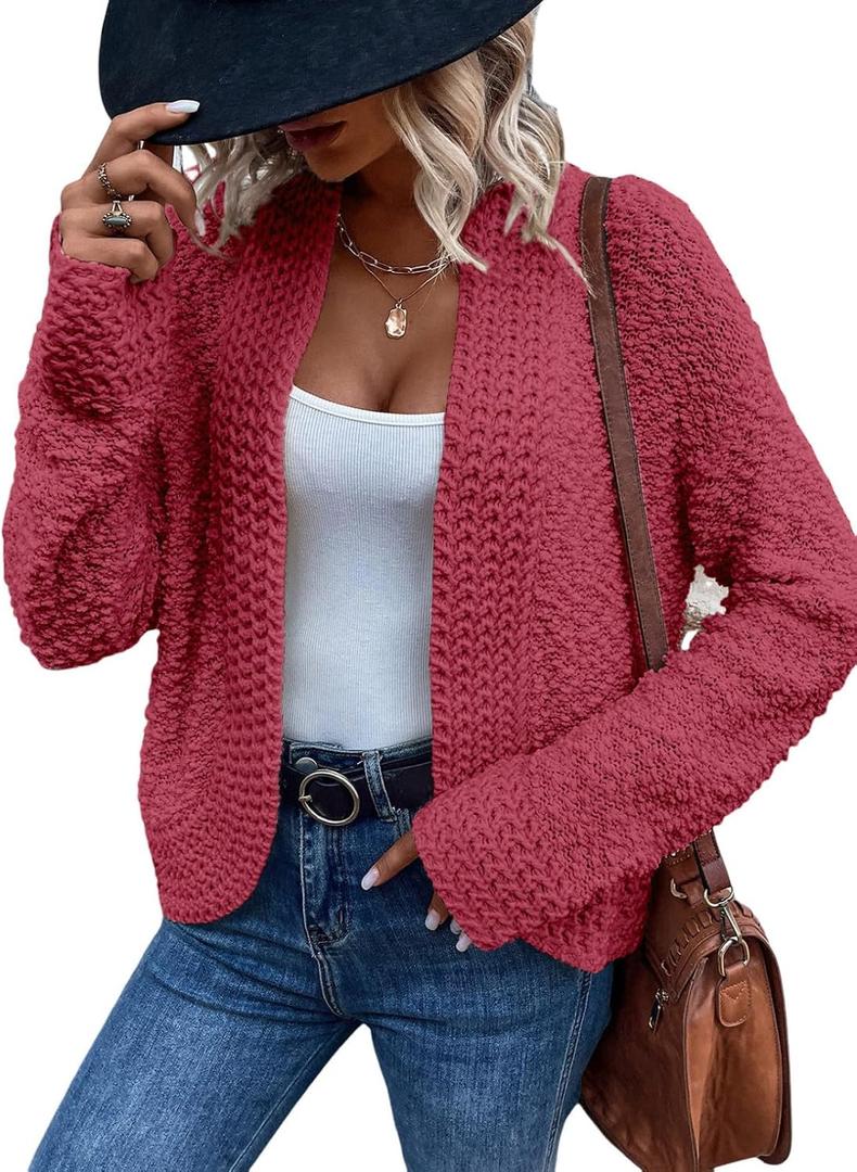 Dokotoo Women's 2026 Fashion Casual Open Front Long Sleeve Chunky Knit Cardigans Sweaters Outerwear Coats (Pink, S)