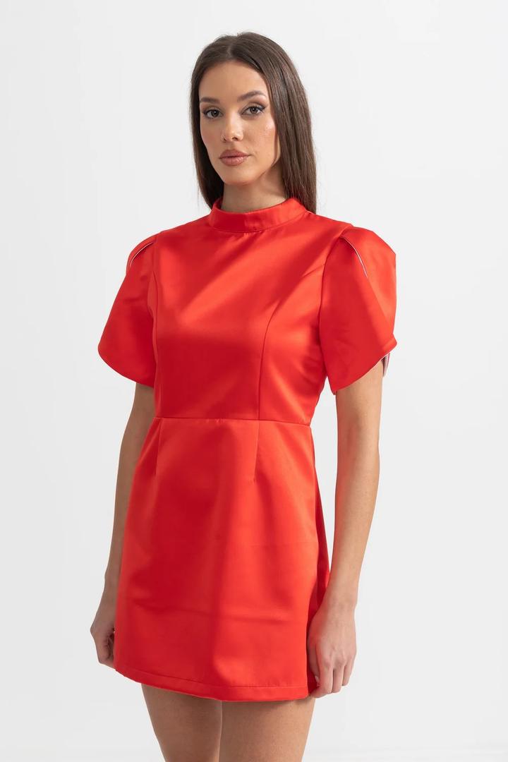 SIERRA DAN ELEGANT MINI DRESS WITH BACK CUTOUT AND BOW - RED , XL