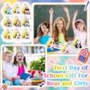 12 Set Welcome Back to School Gifts for Students Mini Stuffed Plush Animal Keychains Toys Bulk with Bus Tags Organza Goodie Bag for First Day of School Classroom Gift Party Favor