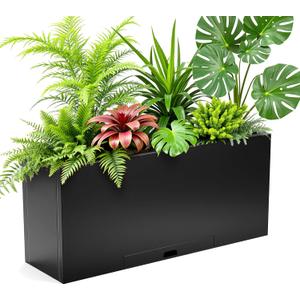 KOL Galvanized Steel Rectangular Planter Box, (16''H.x12''W.x36''L) Large Planters for Indoor Outdoor Plants,Black Powder Coated Metal Planter, Heavy Duty Modern Flower Pot, Commercial & Residential