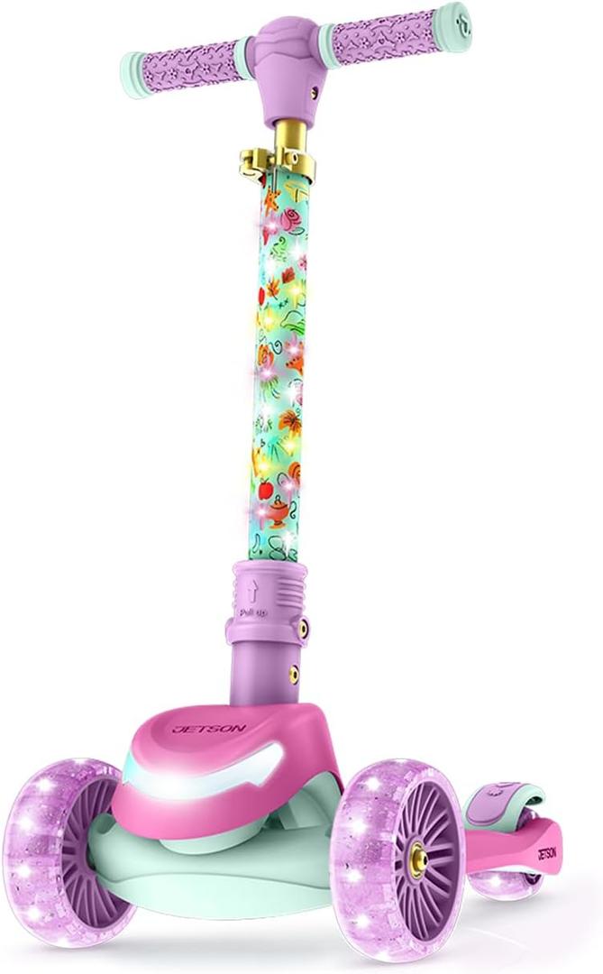 Jetson Character Kids Kick Scooter, LED Lights on Stem & Light-Up Wheels, Lightweight Frame, Height-Adjustable Handlebar, Lean-to-Steer System, Easy-Fold Mechanism (Princess Pink)