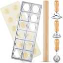 Geetery 5 Pcs Ravioli Mold Set 2 Inch Squares Ravioli Maker Cutter Include 1 Raviolis Maker Press 3 Pasta Cutter Stamp Makers 1 Wood Rolling Pin Pasta Making Tool for Home Kitchen Supplies (12 Holes)
