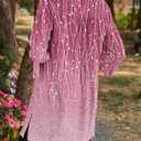 Poetsky Womens Tunic Tops 3/4 Bell Sleeve Loose Fit Tunics Dressy Casual Side Split Flare Top for Leggings S-3XL (Pink, L)