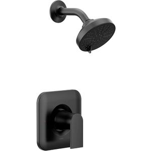 Moen Genta LX Matte Black Pressure Balancing Eco-Performance Modern Shower Handle and Wide Showerhead, Posi-Temp Valve Required, T2472EPBL