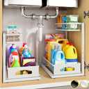 Under Sink Organizer, 2 Pack Cabinet Organizer for Kitchen, Height Adjustable Pull Out Heavy Duty 2 Tier Metal Under Sink Storage for Bathroom Pantry (White, 2 Pack)