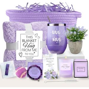 AMIDA Sympathy Gift Baskets Sympathy Gifts for Loss of Loved One Dad Mom Husband Sister Friend Bereavement Gifts Condolences Gift Basket for Loss Grief Gifts Grieving Gifts Sorry for Your Loss Gifts (Purple)