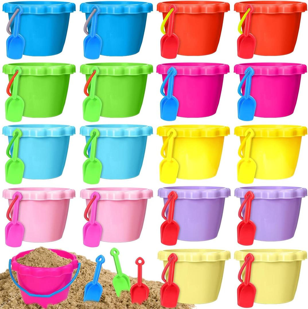 36 Pcs 6'' Sand Buckets and Shovels Bulk Small Plastic Beach Pails Shovels Sand Castle Mold Tools for Summer Beach Pool Party Favors, 9 Colors