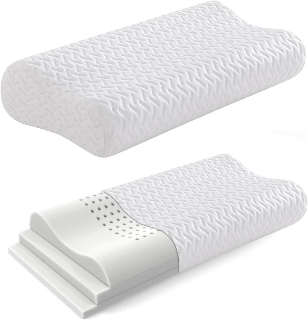 Hcore Memory Foam Pillow for Neck Pain Relief, Contour Cervical Pillow for Side Sleepers, Sandwich Orthopedic Pillow, Ergonomic Adjustable Pillow (Queen Size)